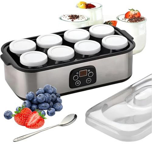 1400ML Yoghurt Maker, Electric Yogurt Machine with 8 180mM Jars, LED Display/Constant Temperature Control/Easy Cleaning, Automatic Yogurt Maker, for Homemade Yoghurt