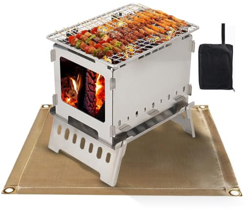 Hobo Réchaud avec tapis ignifuge, réchaud de camping pliable coupe-vent, cuisinière multifonction pour camping, randonnée, randonnée