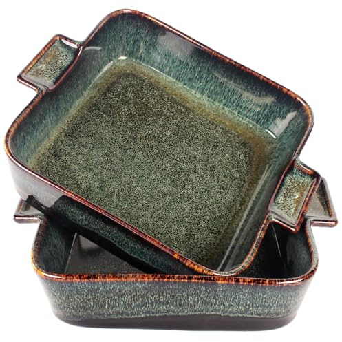 jinsongdafa Porslinugnsform, kvadrat, 1 000 ml, set med 2 handtag, djup ugnsform, lasagneform, ugnsform för förvaring av mat, ugnsform för fester och bakentusiaster