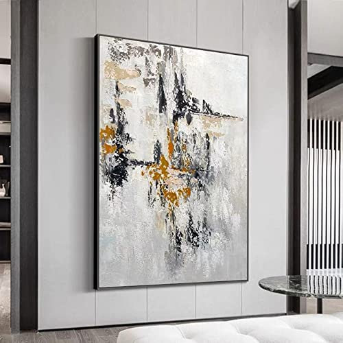 Ölgemälde auf Leinwand, abstrakt, weiß-grau, modern, minimalistisch, 70 x 100 cm, dekoratives Kunstwerk mit Rahmen, zeitgenössische Heimdekoration