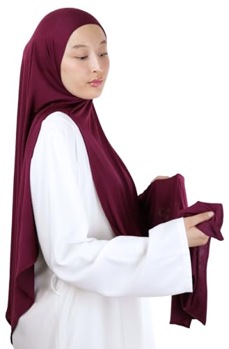 Hijab À Enfiler Entièrement jersey en Fibres de bambou naturelles hijab Respirant & hypoallergénique pour femme musulmane voilée châle islamique voile enfilable HE340