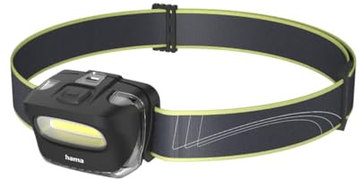 Hama Stirnlampe LED (Kopflampe Stirnlampe Batterie, 2 Licht Modi für helles und gedimmtes Licht, COB LED, verstellbarer Neigungswinkel, stromsparend, robust, längenverstellbares Kopfband)