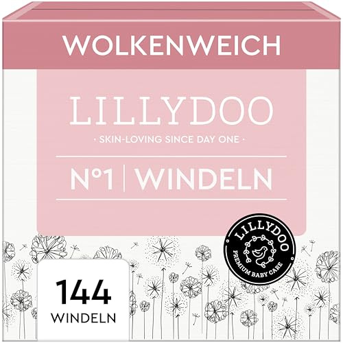 LILLYDOO hautfreundliche Windeln, Monatsbox, Größe 1 (2+ kg), 114 Stück | Sicherer Auslaufschutz, Weich, Ohne Parfüme & Lotionen für empfindliche Haut, Dermatologisch getestet