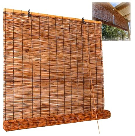 Bambu rullgardiner 30 40 50 60 80 100 115 120 135 150 160 cm, ljusfiltrerande bambu skärmar för inomhusfönster Uteplats, retro sladdlösa vass rullgardiner med lyft Enkel installation(W110cm x H130cm)