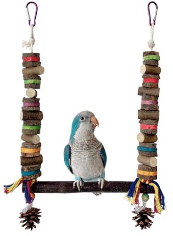 Balançoire pour oiseaux, perchoir en bois, 41 x 25 x 1 cm, accessoire de cage à suspendre pour perroquets, calopsittes, perruches, jeu interactif
