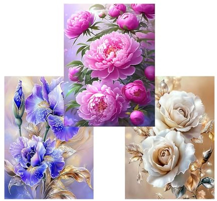 NYSDYSMYX 3 Stück Blume Diamond Painting Bilder,Flower Diamant Painting Erwachsene,Diamants Painting Erwachsene Für Home Wand Decor,Frauen Geschenk. (flower)