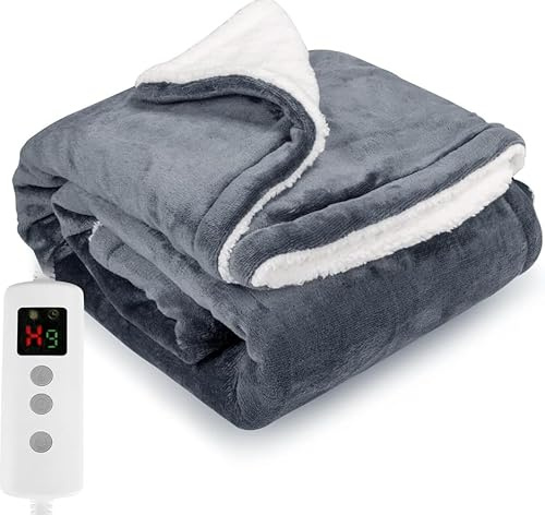 Heated Blanket, Electric heated throw 180x130CM Dark Grey, Electric Throw | 10 Levels &1-9H Timer Auto-Off, Machine Washable,Soft Double Flannel and Body Warming, Sofa Bed Office Use, Warm Blanket