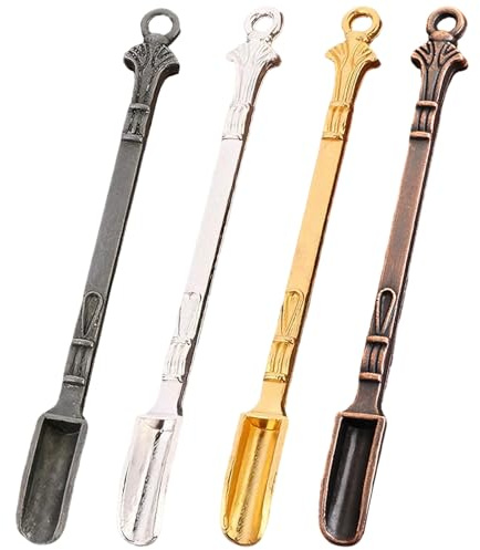 4-Pack Metal Medicine Spoons - Mini Shovel Spoons in Gold, Silver, Small Smoke, and 4 Colors for Accurate Dosing