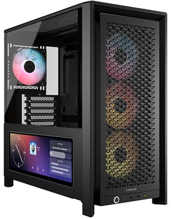 CORSAIR Frame 4000D LCD RS ARGB Chasis para PC Modular ATX Semitorre – Pantalla Táctil LCD XENEON Edge, Sistema de Montaje de InfiniRail, 4 Ventiladores RS120 ARGB PWM – Negro