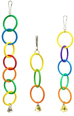 jojnsha Cloches à suspendre pour cage à oiseaux - Anneaux colorés - Jouet à mâcher pour perroquets - Favorise la santé du bec et l'enrichissement mental des perroquets - Balançoire avec anneaux
