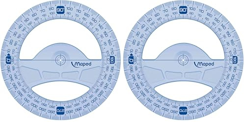 Maped Transportador de Ángulos 360°, Regla Circular 12 cm Diseño Transparente con Graduaciones Precisas, Empuñadura Ergonómica y Centro Indicador, Ideal para Geometría y Material Escolar