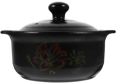 SOIMISS Cazuela de Barro para Estofados y Arroz Tapa Negra, Resistente a Altas Temperaturas, Capacidad 1,6 Litros, para Cocina de Gas y Uso Doméstico para 1-2 Personas