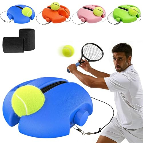 Pnedeodm Solo Tennis Trainer Rebound Ball Set, Portable Solo Tennis Practice Device with Anti-Tangle String & Stable Base, Tenniss Training Equipment for Kids Adults Beginners Garden