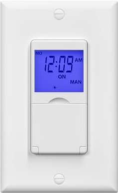 BN-LINK 7 Day Programmable in-Wall Timer Switch for Lights, Digital Light Switch Timer Indoor, Single Pole and 3 Way (Compatible with SPDT) Both Use, Neutral Wire Required, Blue Backlight, ETL Listed