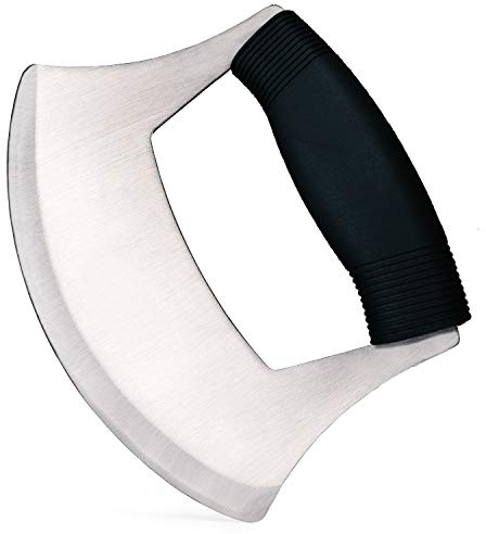 KEISSCO Pizza Cutter Stainless Steel Ulu knife Razor Sharp Rocker Slicer Cutter Mincing Mezzaluna Knife Salad Vegetable Chopper with Upgraded Ergonomic Anti-Slip Handle