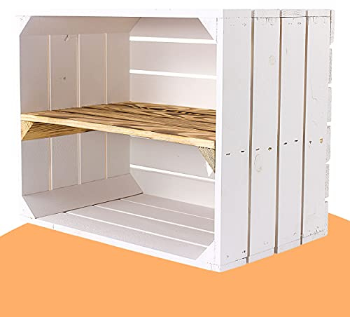 Vintage Möbel 24 GmbH 3 Neue weiße Holzkisten mit geflammten Mittelbrett 50cm x 40cm x 30cm Schuhregal Weinkisten Wandregal Holzkisten Regal aus Holz Ablage DIY Dekoration