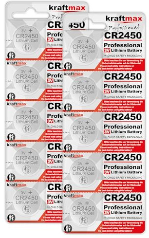 Kraftmax 10er Pack CR2450 Lithium Hochleistungs- Batterie / 3V CR 2450 Knopfzelle für professionelle Anwendungen - Neuste Generation