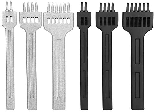Garosa Juego de Herramientas de punzón de Cuero de 6 Piezas, 2/4/6 Orificios, Paso de Punta de 4 mm de diámetro 1 mm, Herramienta de perforación de Orificios de Costura de Costura