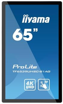 iiyama ProLite TF6539UHSC-B1AG 24/7 165 cm (24/7) 7H IPS 4K UHD Open Frame 50 Point Capacitive LED Display (VGA, HDMI, DisplayPort, RS-232c, RJ45) 7H, IP54 Front, Anti-Glare, Touch by Glass