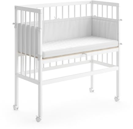 VitaliSpa Cuna Adicional Sophie, Blanco, 94 x 42.5 cm 1 barandilla Lateral, Ajustable en Altura con Ruedas para facilitar la colocación