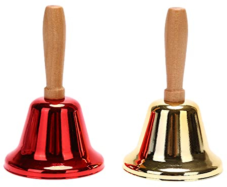 ARFUKA 2 Stück Tischglocke Handglocke Rezeptionsklingel Anrufsglocke Weihnachtsglocke Nikolausglocke mit Holzgriff für Weihnachtsdekoration und Hotelservice