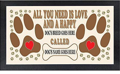 All You Need is Love Rubber Backed Personalised Dog Pet Paw Print Food Bowl Feeding Mat - Gift Idea
