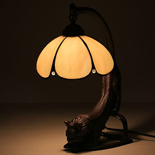 AIBOTY Tiffany Lampe, Buntglaslampe, mehrfarbige Glasschlafzimmer Nachttisch Klavierlampe,Wohnzimmerlampe mit Katzenfuß in Rutschfester Legierung für Mädchen Geschenke, 8x16in,Orange b