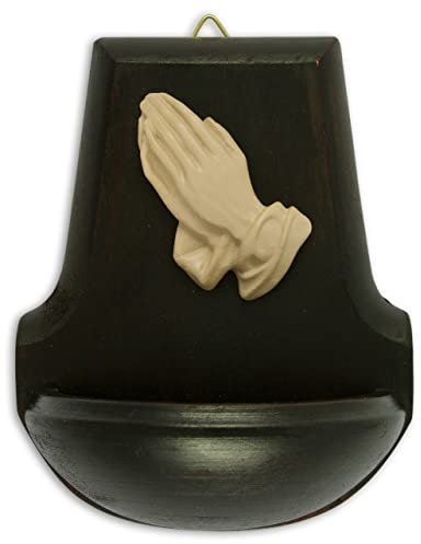 MaMeMi Holz-Weihkessel mit Motiv Betende Hände Ahorn, dunkel