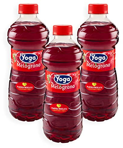 3X Yoga Melograno Succo di Frutta al Gusto di Melograno Ricco di Vitamine 1L [3 Bottiglie]