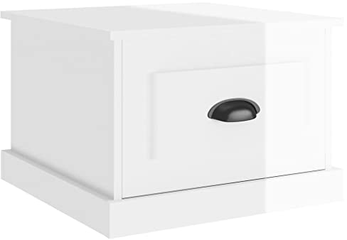 vidaXL Couchtisch, Beistelltisch mit 1 Schublade, Sofatisch für Wohnzimmer, Kaffeetisch Wohnzimmertisch, Modern, Hochglanz Weiß Holzwerkstoff