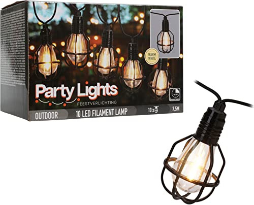 Outdoor Filament Lichterkette - Partybeleuchtung 7,5m 10 Lampen Warmweiß mit Stecker & Timer