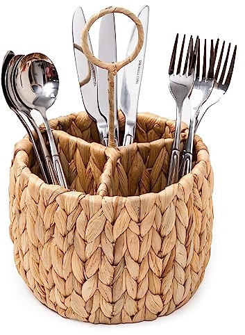 KOLWOVEN Korb-Besteck-Organizer, Küchenutensilienhalter für Arbeitsplatte, Besteck-Caddy mit 3 Fächern, Kochutensilien-Organizer