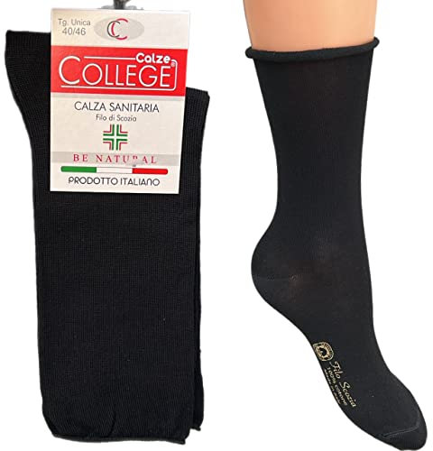calze college®6 PAIA CALZINI DONNA SENZA ELASTICO IN PURO COTONE FILO DI SCOZIA ELASTICIZZATO 35-40 (Nero Alto)