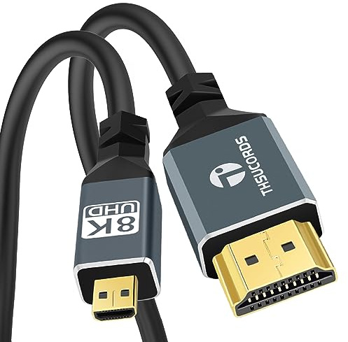 Thsucords Ultradünnes 8K 4K Micro HDMI Kabel 2M, Flexible Weiche Schlanke Micro HDMI 2.1 48Gbps High Speed 8K@60hz, 4K@120hz Kompatibel mit GoPro Raspberry Pi 4 Sony Kamera Nikon