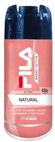 Fila, Deodorante Donna Sport Active Natural, con Estratto di Camomilla Delicato, Deodorante Spray con 48 Ore di Protezione, Protezione Senza Alluminio, Confezione da 150ml