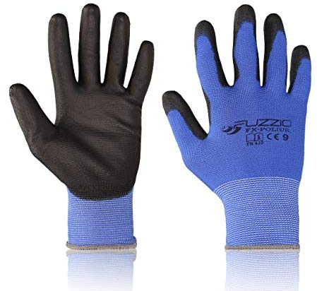 FUZZIO 40 pares de guantes de trabajo, revestimiento de poliuretano, guantes de construcción, con pinza para guantes, L-9, color azul