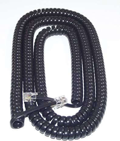 EXTRA LONG Coiled Curly Telephone Handset Cord (25 Foot / 7.6m) RJ10 4P4C (BLACK)