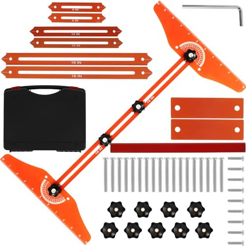 Stair Tread Template Tool, 8-56inch Adjustable Length Stair Measuring Jig with Wrench, High Precision Stairs Tread Gauge Measuring Tool for Cutting Perfect Stairs, Risers, Shelves, and Drywall