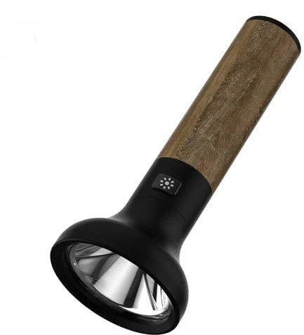 Fay Bless Lampe de poche super lumineuse avec poignée en grain de bois, 1000 lumens rechargeable, lampe torche LED avec 3 modes pour camping, randonnée, urgence (noir)