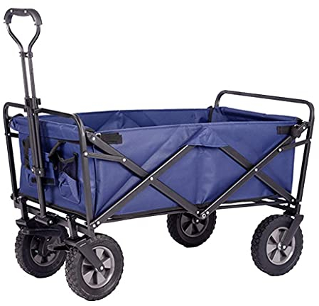 ABBNIA Zusammenklappbarer Outdoor-Handwagen mit 4 Rädern, zusammenklappbarer Campingwagen, Gartenwagen, tragbarer Outdoor-Handwagen mit Bremse
