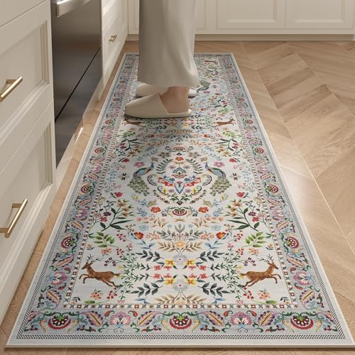 Rugcomf Läufer, waschbar, Küchenläufer, 70 x 200 cm, für Eingangsbereich, Innenbereich, Blumenmuster, rutschfest, weich, für Flur, Küche, Waschküche, Schlafzimmer, Badezimmer (bunt)