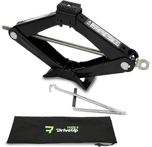 DriveUpTools Scherenwagenheber 2T – Auto Scherenheber mit Ratschenschlüssel, Wagenheber für Pkw, SUVs, Transporter, Scherenlift Heber, Lift Wagenheber für Autos, Scherenwagenheber Schwarz