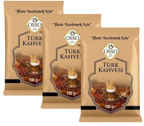 Osso caffè turco – 3 x 100 g, macinato finemente, gusto tradizionale del caffè, aromatico e intenso, adatto per la preparazione di moka e caffè espresso