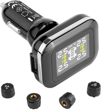 VEVOR TPMS avec 4 Capteurs, Système de Surveillance de la Pression des Pneus 0,5-6 Bars, Système d'Alarme de Voiture sans Fil Universel, 5 Modes d'Alarme, Affichage en Temps Réel, Facile à Installer