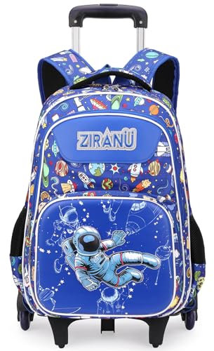 Amythe Kinderrucksack Jungen mit Rollen, 32 Liter Schulranzen für Jungen Mädchen der Klassen 2-5, Lässiger Schulrucksack Rucksack mit Trolley für Schule/Reisen, 6 Räder -Blau