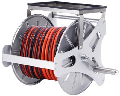 Buhelyc Steel Wall/Floor Mounted Hose Reel Garden Hose Reels with Storage Tray Water Pipe Storage Shelf for Convenient Hose Storage and Watering 1/2in 50m/164ft