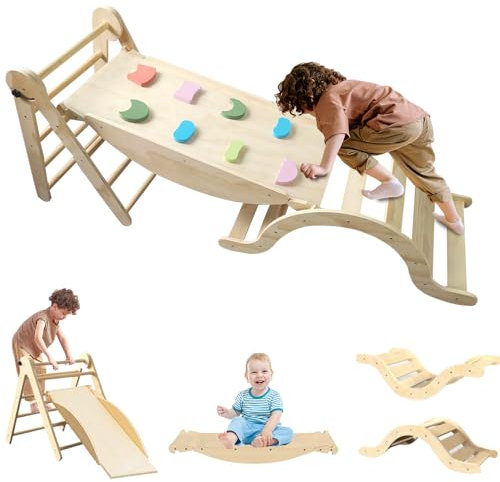 JARAGAR klettergerüst Indoor, 3 in 1 Faltbares Montessori Spielzeug Kletterdreieck, Indoor Klettergerüst Set mit Rampe und Bogen, Indoor Spielplatz Play Gym Geschenk für Kinder