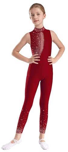 FEESHOW Mädchen Kinder Turnanzug Glitzer Ganzkörper Gymnastikanzug Trikot Ärmellos Ballett Unitard Akrobatik Tanzkleidung