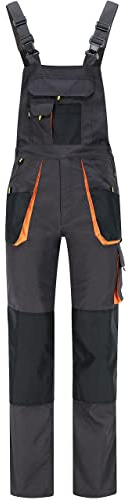 BWOLF Atlas Salopette de travail classique pour homme avec poches multifonctionnelles, gris foncé/orange, Gris, noir et orange, L