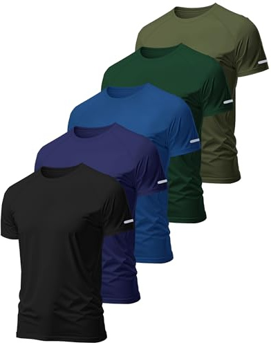 Hioutdoor Pack of 3 or 5 Men's Sports T-Shirts, Short-Sleeved Functional Fitness Shirt, Men's Breathable Quick-Drying Training Shirt, Running Shirt, Short-Sleeved Bodybuilding, XXL